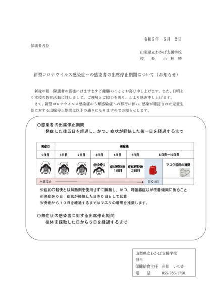 保護者通知５類移行コロナ出席停止期間のサムネイル